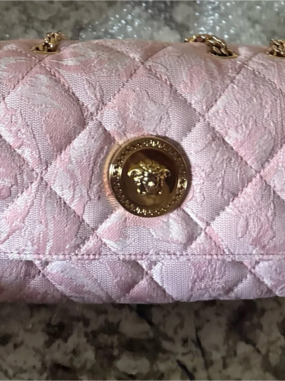 Versace Quilted Blush Pink Shoulder Bag with Gold Medusa Coin - Picture 2 of 11